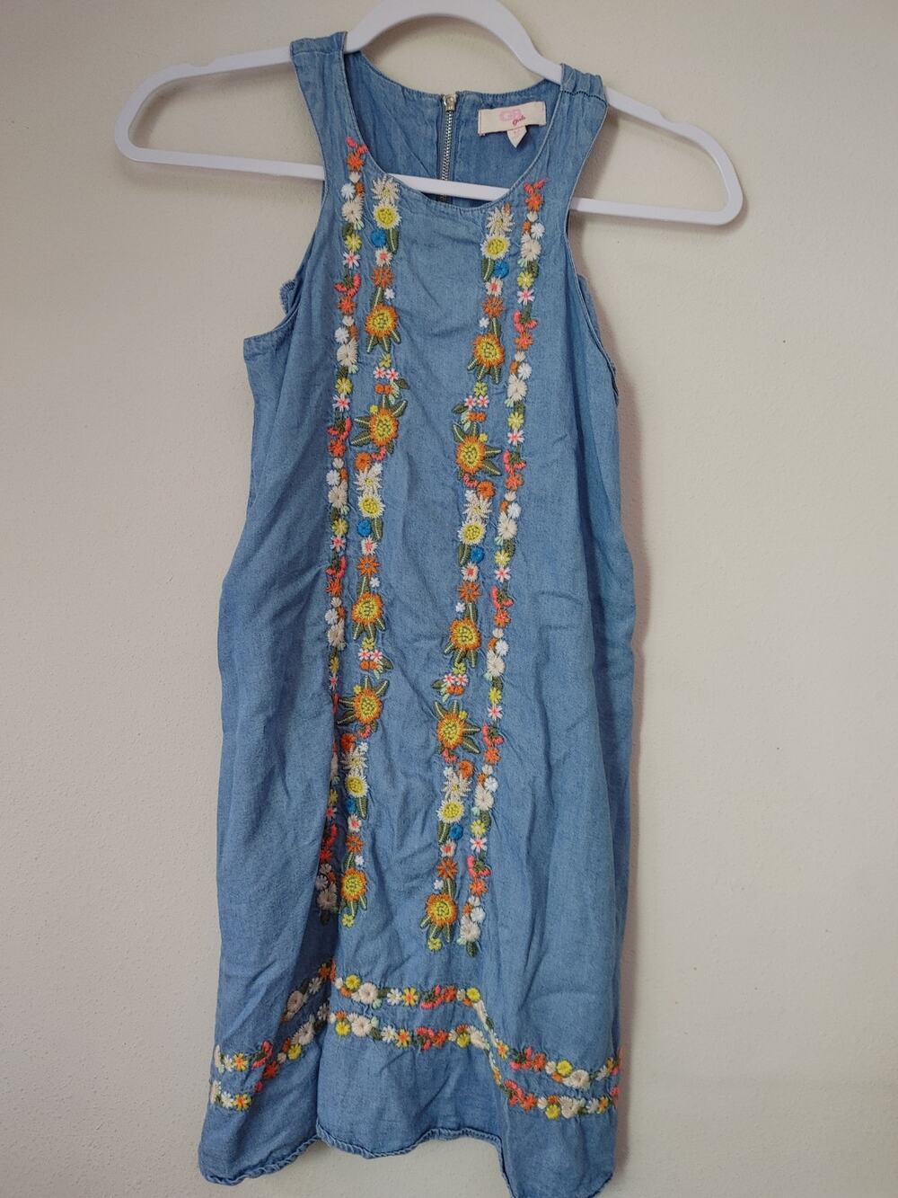 Gianni Bini Dress Girls Chambray Sleeveless Embroidered Floral Maxi Medium